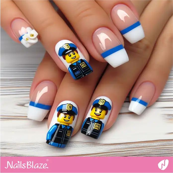 Double French Nails with LEGO Policeman Minifigure Design | Game Nails - NB2721